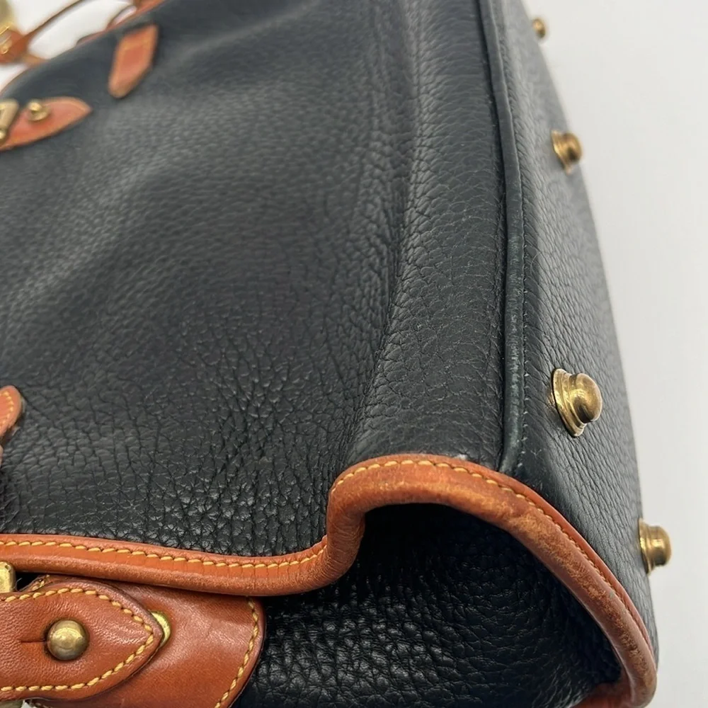 Vintage Dooney & Bourke Navy Double Buckle Leather Double Handle Satchel BLEMISH